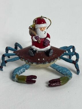 Santa on Blue Crab Ornament